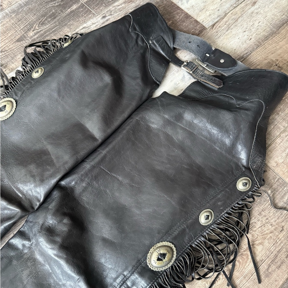 Fringed Black Leather Chaps